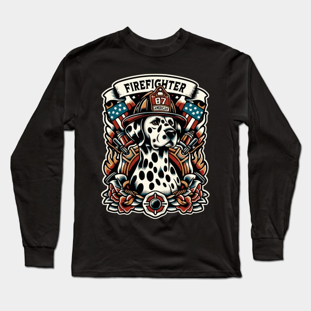 Firefighter Dalmatian - No Texture Long Sleeve T-Shirt by firstthreads